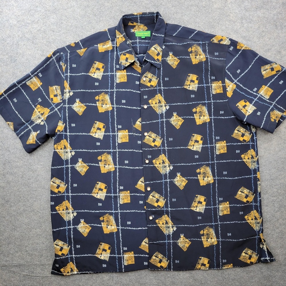 Giorgio Inserti Shirt Mens 3XL Blue Geometric Button Front Short Sleeve Casual